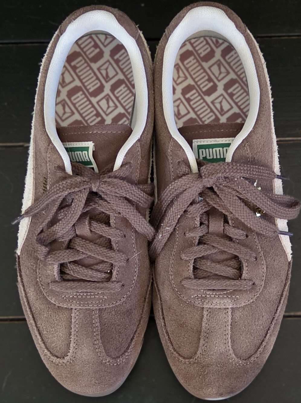 Puma Women's Suede Sneakers in Deep Taupe with White Stripe